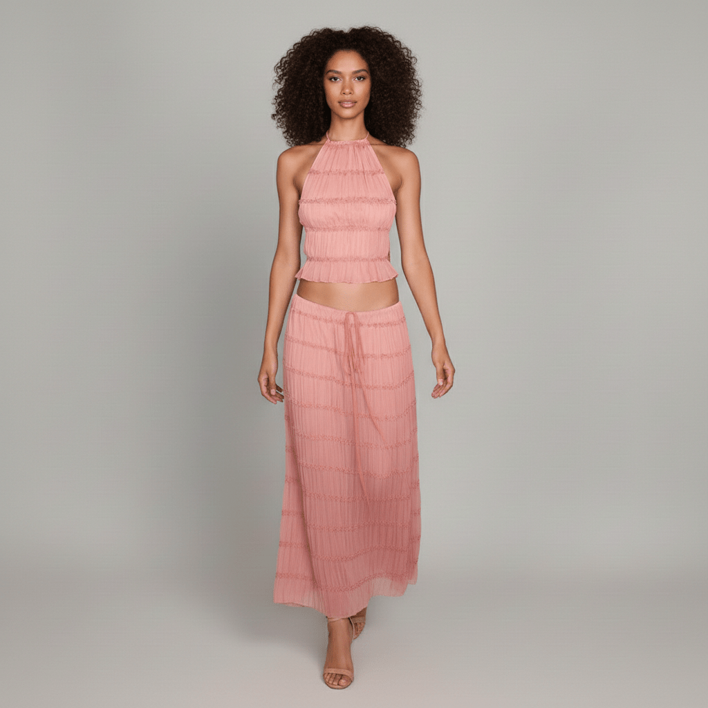Trendy Crop Top and Maxi Skirt Outfit Set