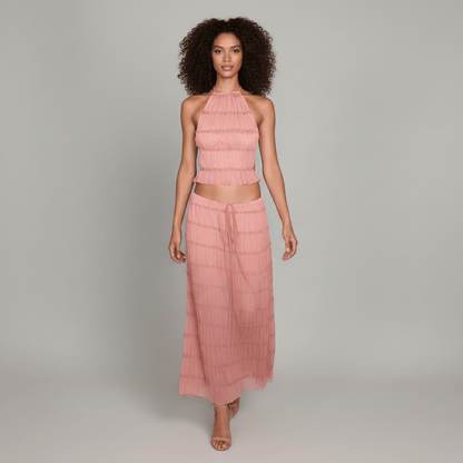 Trendy Crop Top and Maxi Skirt Outfit Set