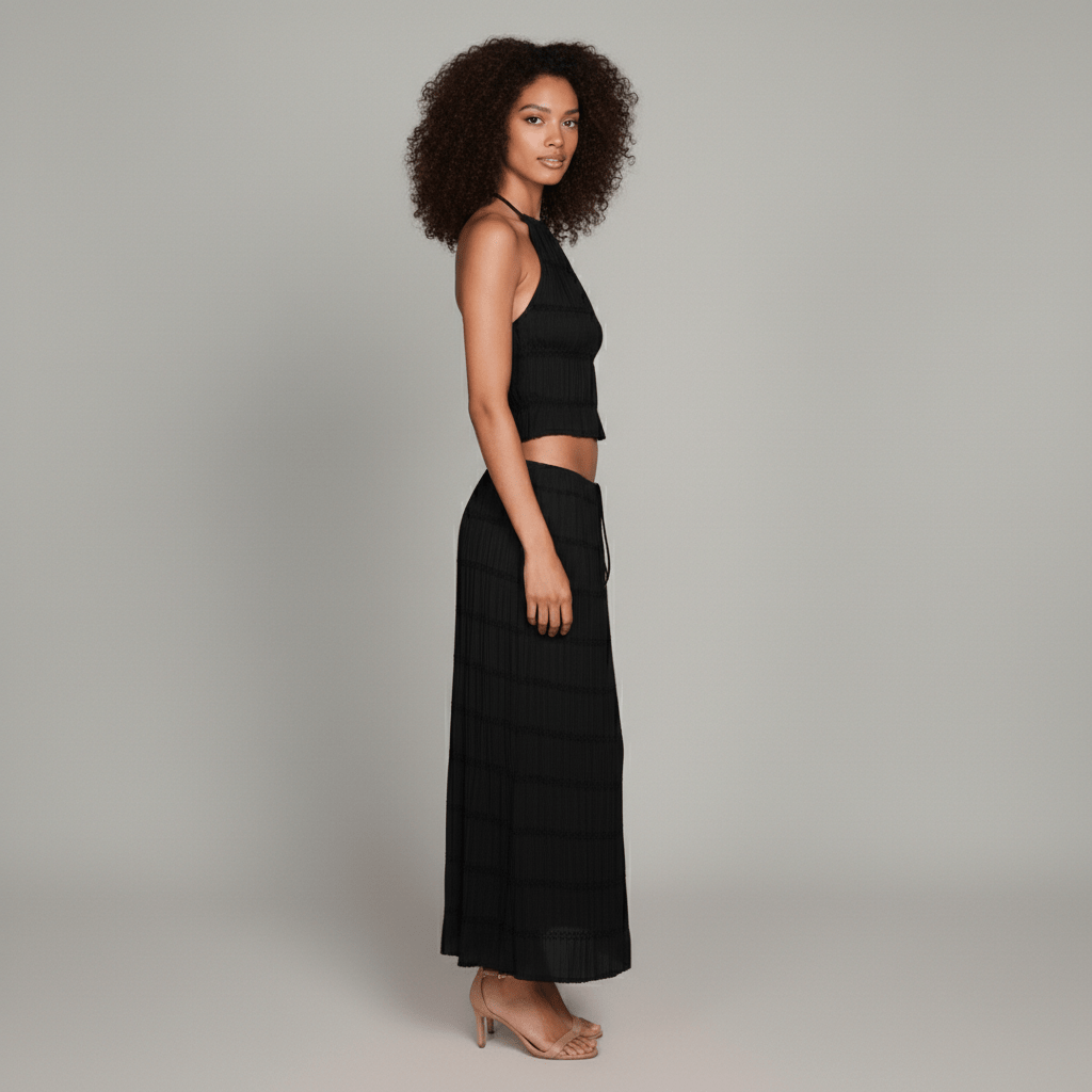 Trendy Crop Top and Maxi Skirt Outfit Set