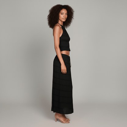 Trendy Crop Top and Maxi Skirt Outfit Set