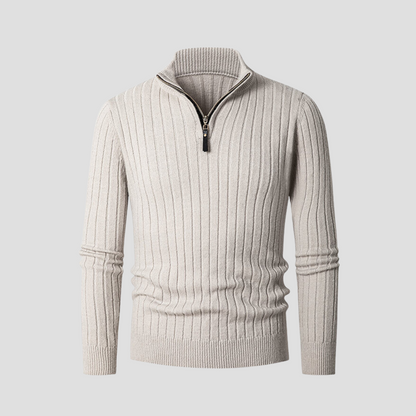 Men's Thick Ribbed Quarter Zip Pullover Sweater - OutfitLondon