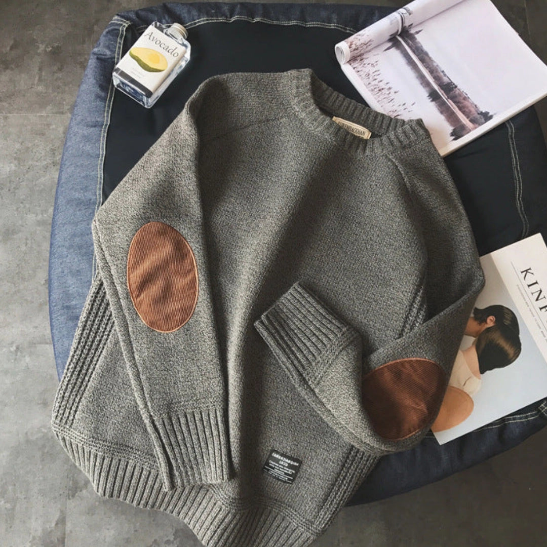 Traditional Patch Elbow Crew Sweater - OutfitLondon