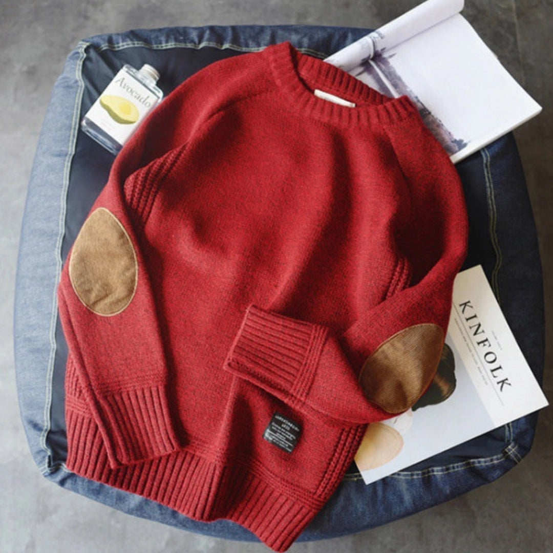 Traditional Patch Elbow Crew Sweater