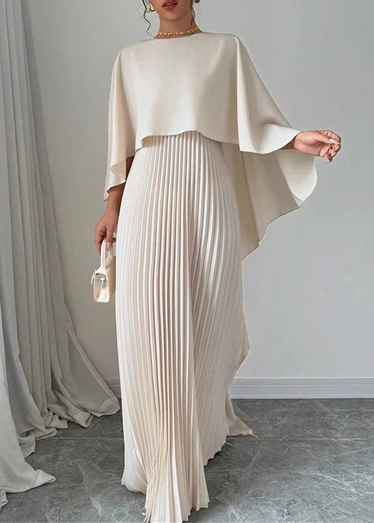 Women's Cotton Blend Maxi Dress Beige Patchwork Asymmetric - OutfitLondon