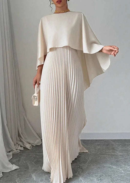 Women's Cotton Blend Maxi Dress Beige Patchwork Asymmetric - OutfitLondon