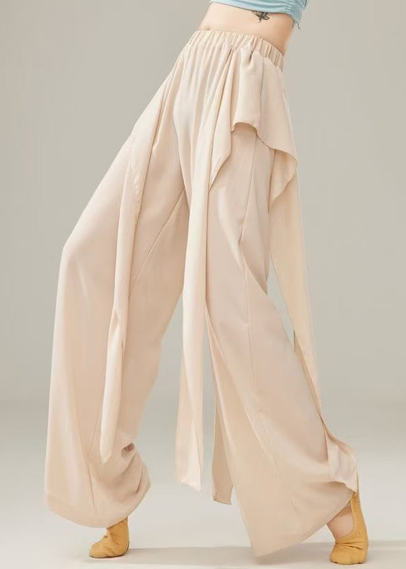Women's Cotton Dance Pants Elastic Waist Beige - OutfitLondon