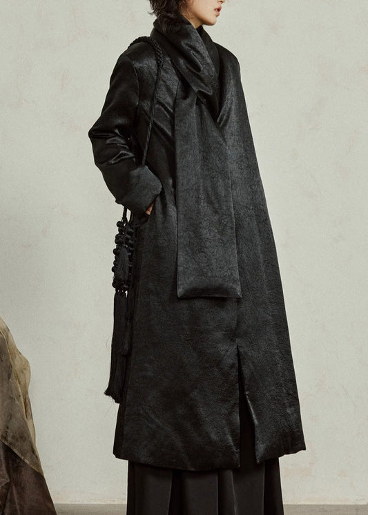 Women's Long Down Coat Black Duck Down Fill - OutfitLondon