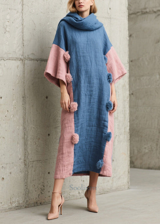 Women's Oversized Patchwork Blue Dress - OutfitLondon