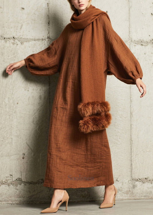Women's Oversized Cotton Dress Brown - OutfitLondon