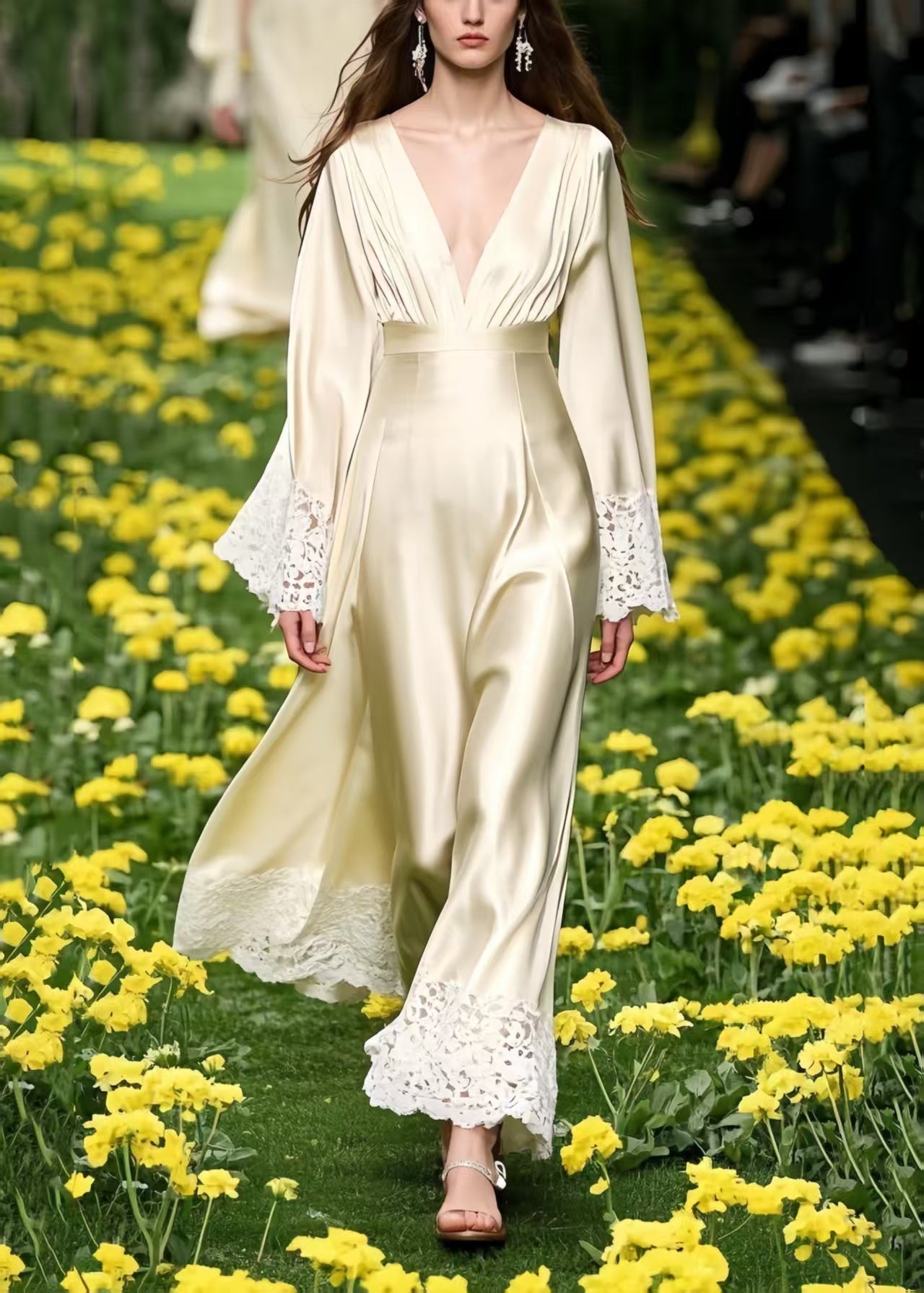 Women's Silk Lace Gown Champagne - OutfitLondon