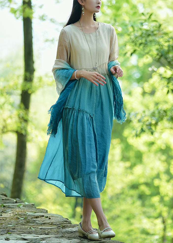 Women's Cotton Maxi Dress Ruffles Gradient Color - OutfitLondon