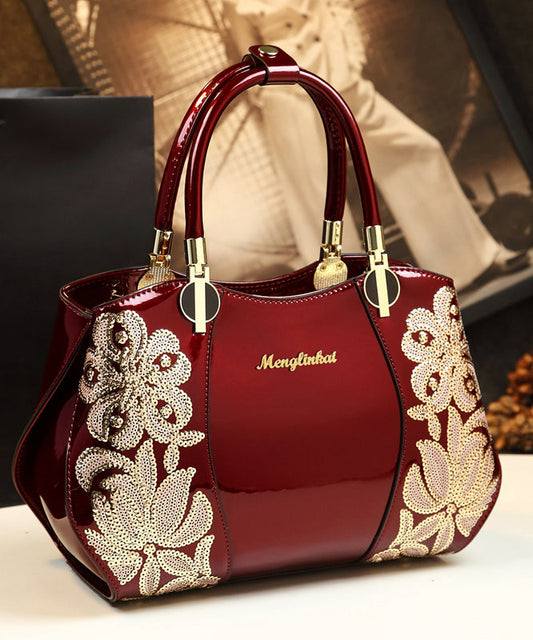 Women's Leather Tote Bag Sequined Mulberry Zipper Closure - OutfitLondon