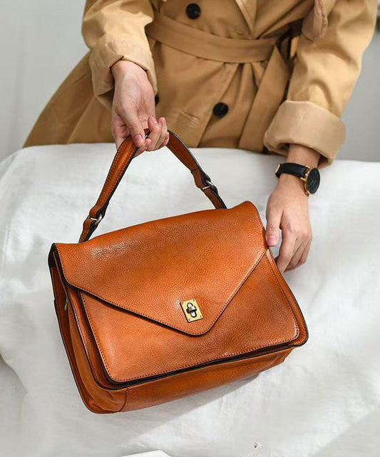 Women's Leather Tote Bag Durable Zipper Brown - OutfitLondon