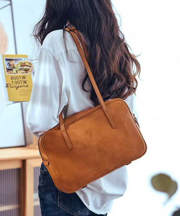 Women's Leather Shoulder Bag Square Orange Durable Zippered - OutfitLondon
