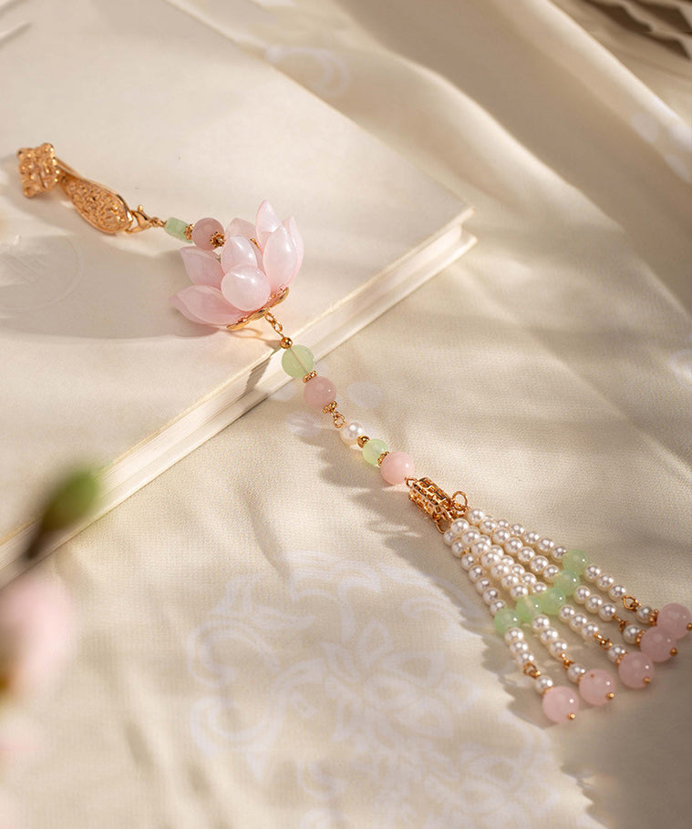 Women's Rose Gold Lotus Brooch Pearl Tassel - OutfitLondon