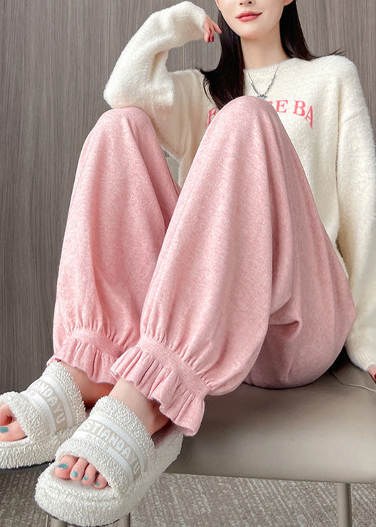 Women's Cozy Knit Pants Oversized Pockets Pink - OutfitLondon