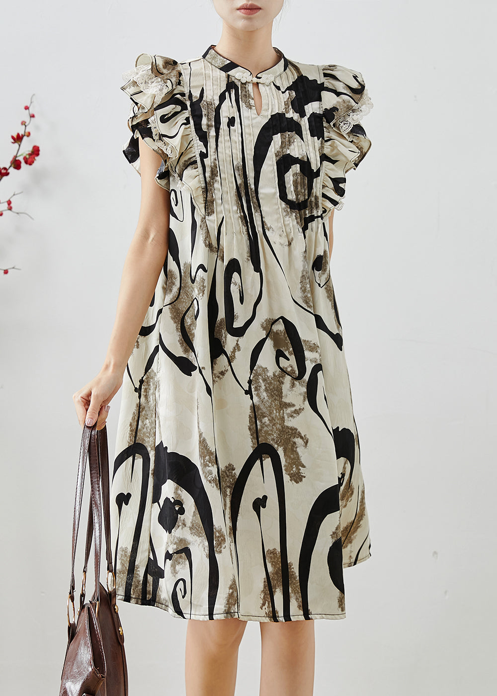 Women's Silk Chiffon Dress Butterfly Sleeves Elegant Black - OutfitLondon