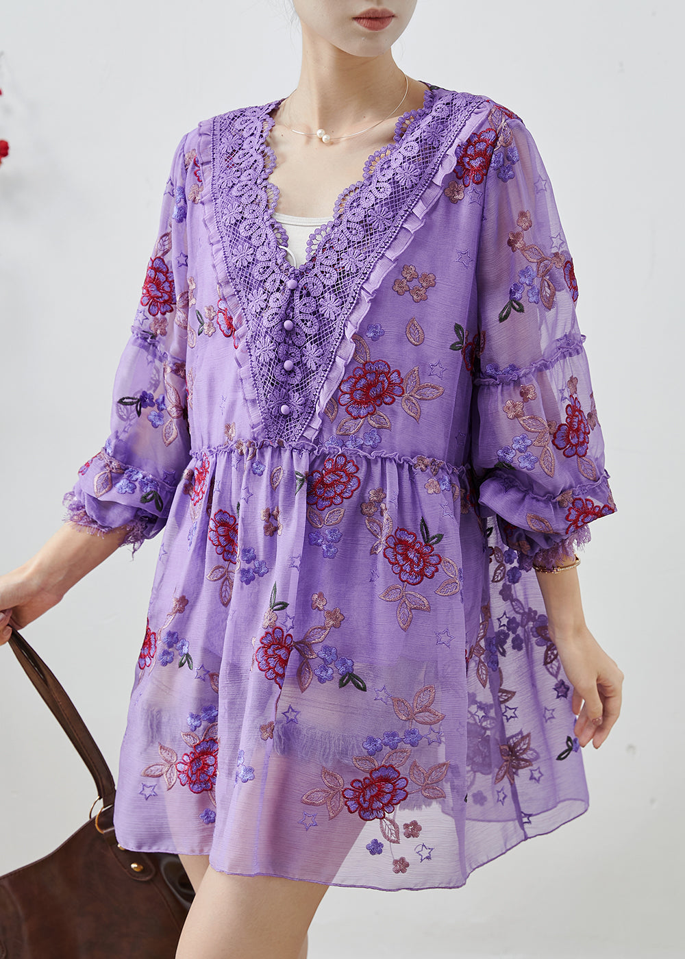 Women's Silk Chiffon Embroidered Vacation Dress - OutfitLondon