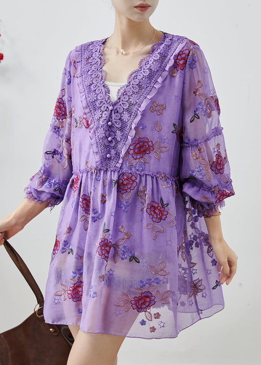 Women's Silk Chiffon Embroidered Vacation Dress - OutfitLondon