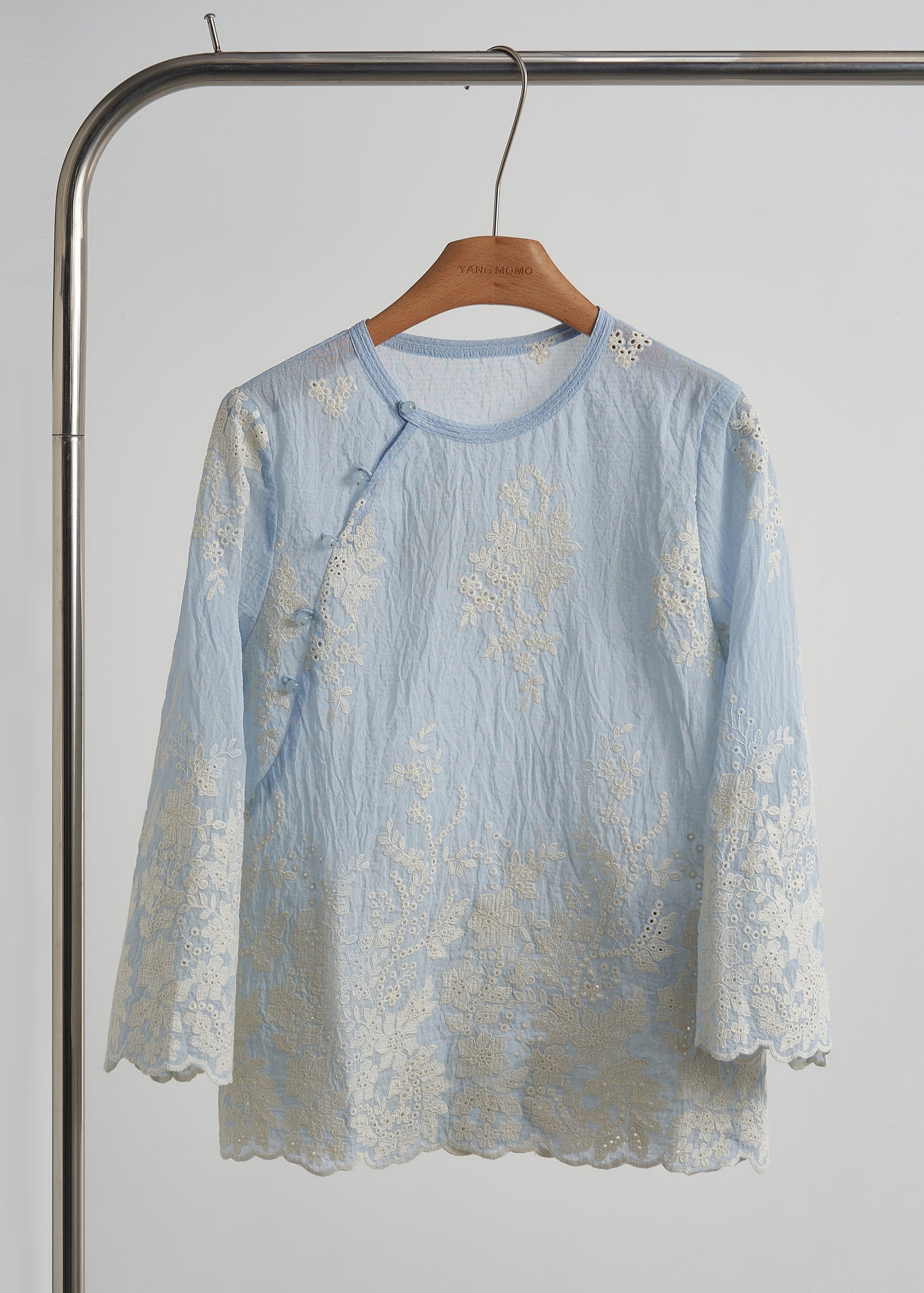 Women's Cotton Sky Blue Embroidered Comfort Fit - OutfitLondon
