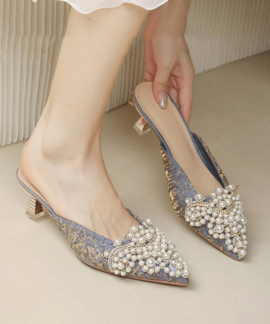 Women's Satin High Heel Sandals Pointed Toe Blue - OutfitLondon