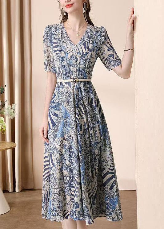 Women's Silk Chiffon V-Neck Dress Breezy Summer - OutfitLondon