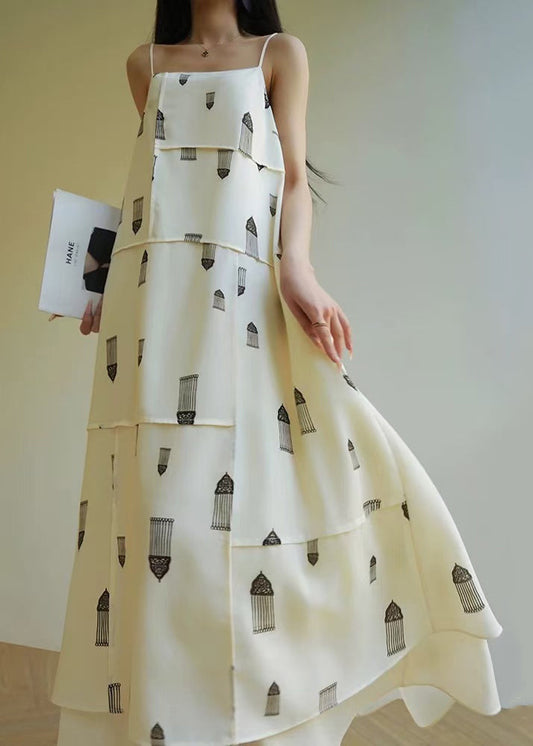 Women's White Cotton Sleeveless Printed Dress - OutfitLondon