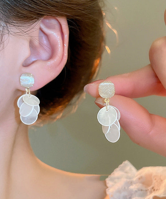 Women's Copper Dangle Earrings White Cat Eye Shell Accents - OutfitLondon