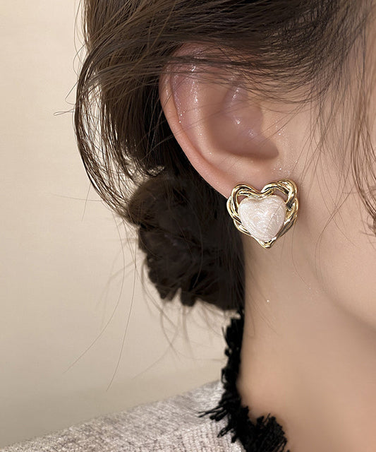 Women's Copper Enamel Drop Earrings White Teardrop - OutfitLondon
