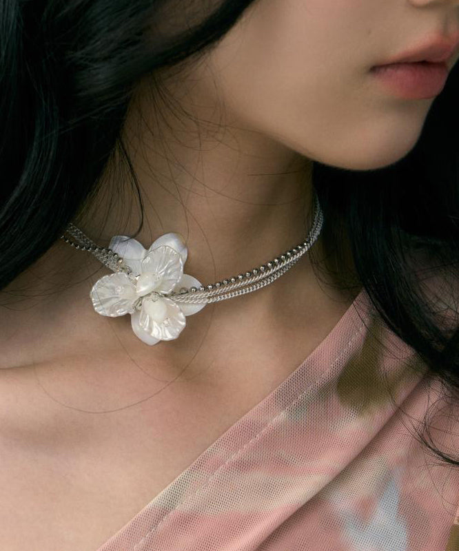 Women's White Gold Plated Choker Shell Pearl Beads - OutfitLondon