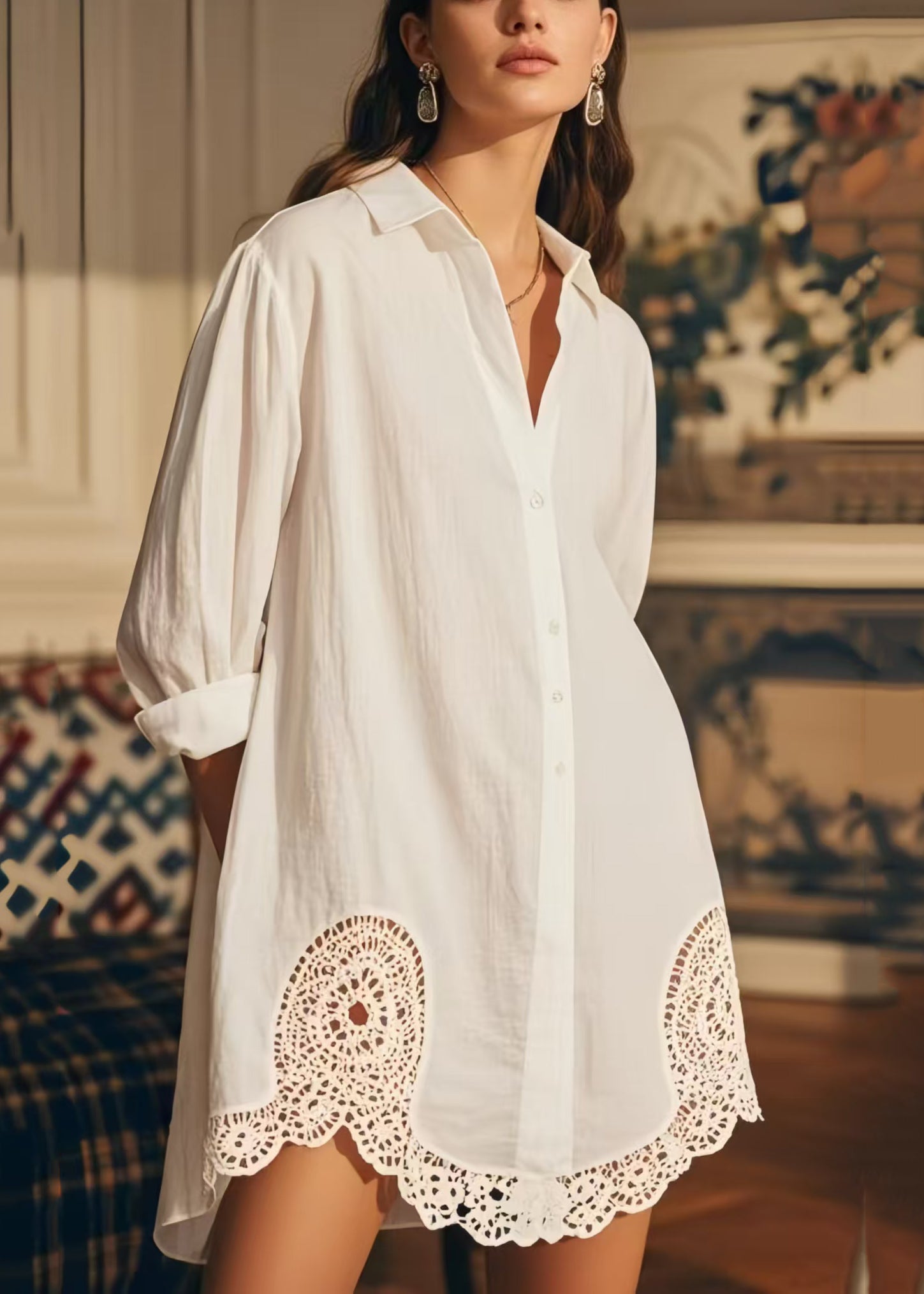 Women's Oversized Cotton Shirt White Relaxed Fit - OutfitLondon