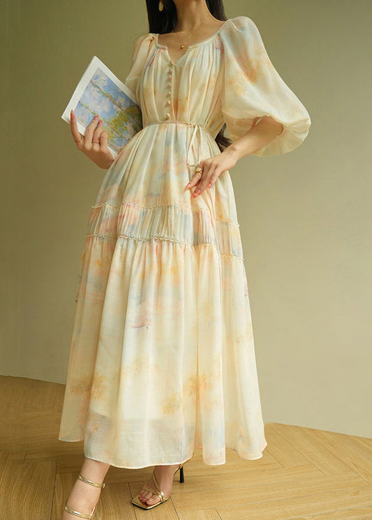 Women's Long Cotton Summer Dress Breathable Wrinkle Print - OutfitLondon