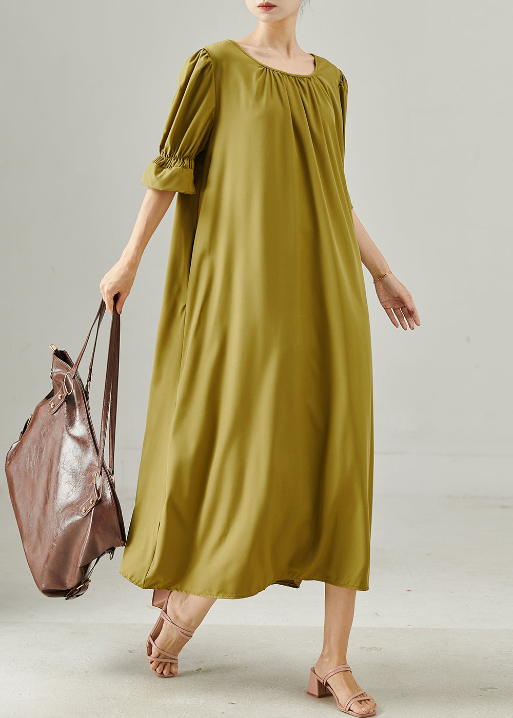 Women's Yellow Cotton Maxi Dress Breathable - OutfitLondon