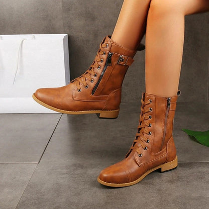 Classic Leather Low Heel Boots - OutfitLondon