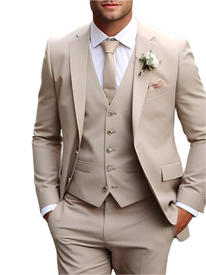 Beige Tailored Fit Groom Suit Men - OutfitLondon