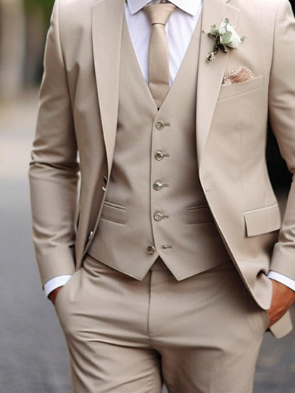 Beige Tailored Fit Groom Suit Men