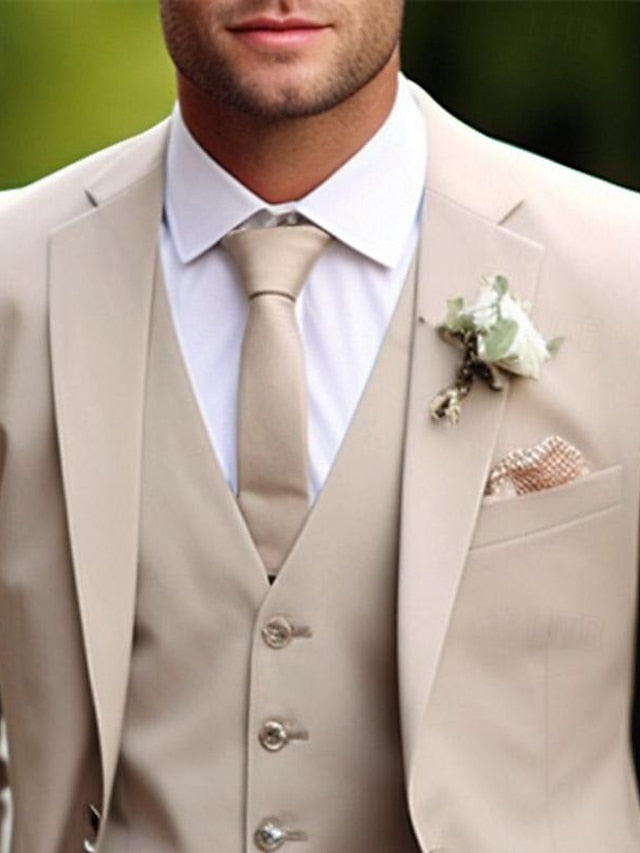 Beige Tailored Fit Groom Suit Men