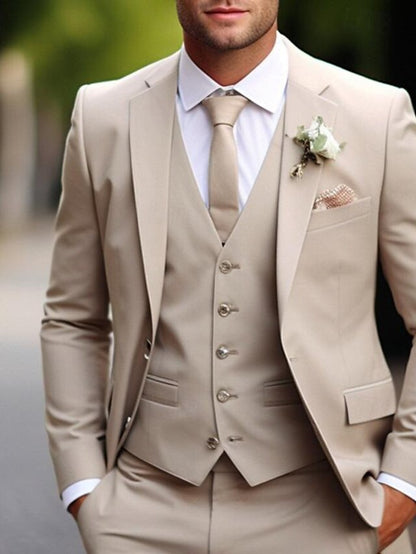 Beige Tailored Fit Groom Suit Men