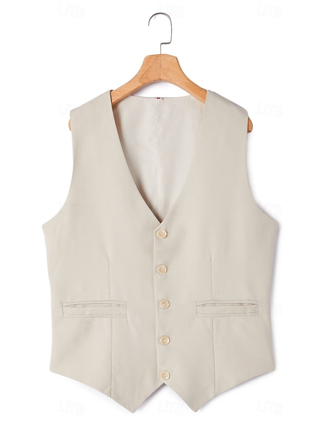 Beige Tailored Fit Groom Suit Men