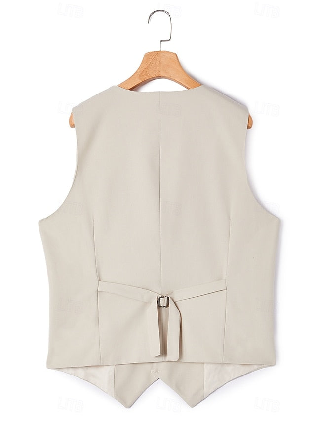 Beige Tailored Fit Groom Suit Men