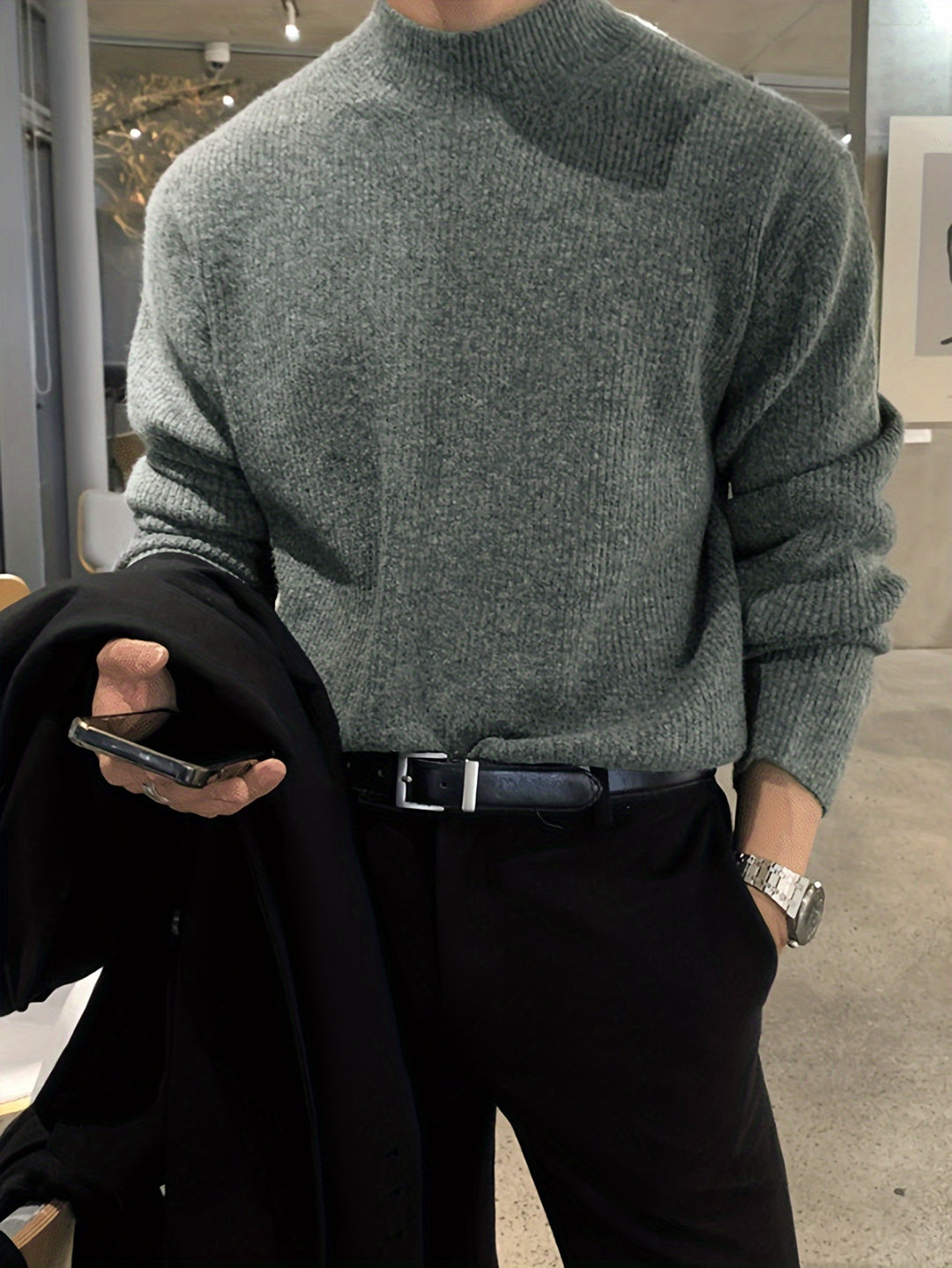 Warm Crew Neck Knitted Men's Sweater - OutfitLondon