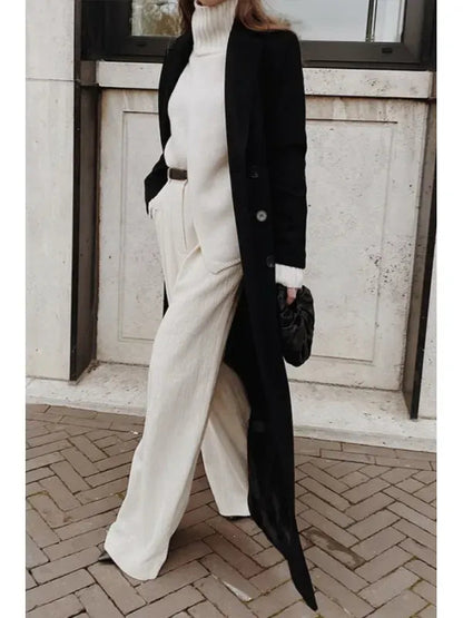 Warm Women's Long Wool Coat - Classic Double Breasted Style