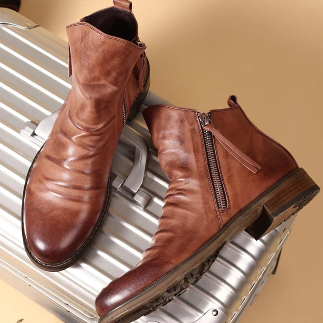 Stylish Zip Up Leather Mens Boots