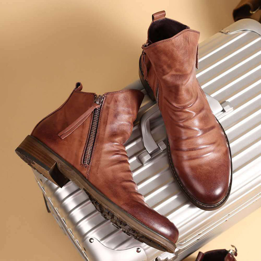 Stylish Zip Up Leather Mens Boots