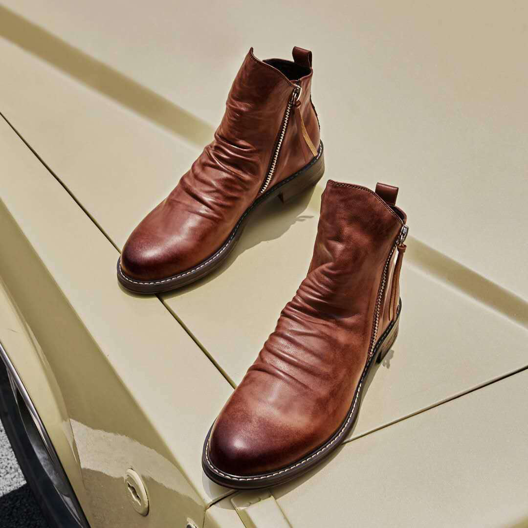 Stylish Zip Up Leather Mens Boots