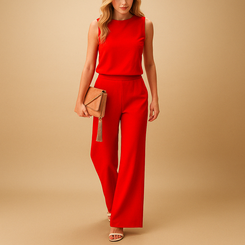 Women's Elegant Loose Fit Jumpsuit with Round Neck
