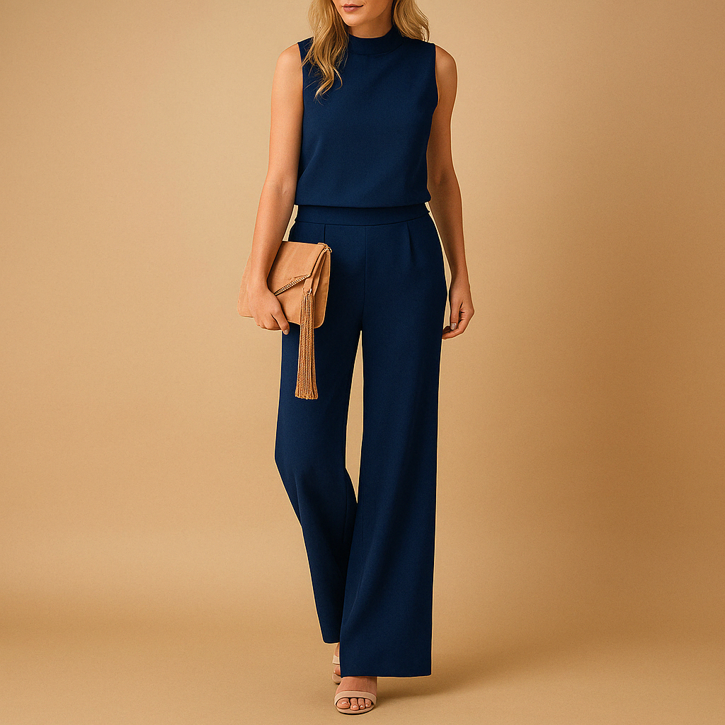 Women's Elegant Loose Fit Jumpsuit with Round Neck