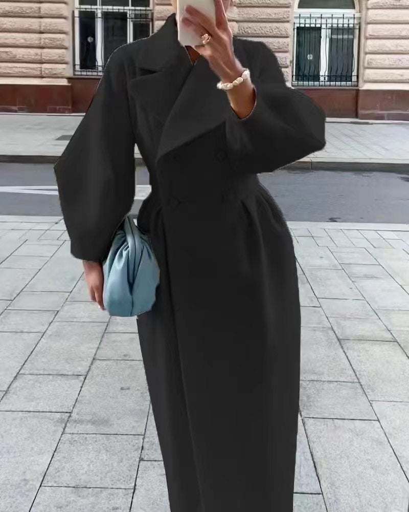 Warm Women's Wool Overcoat with Large Lapel Design