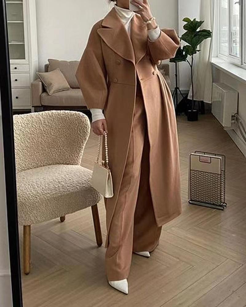 Warm Women's Wool Overcoat with Large Lapel Design