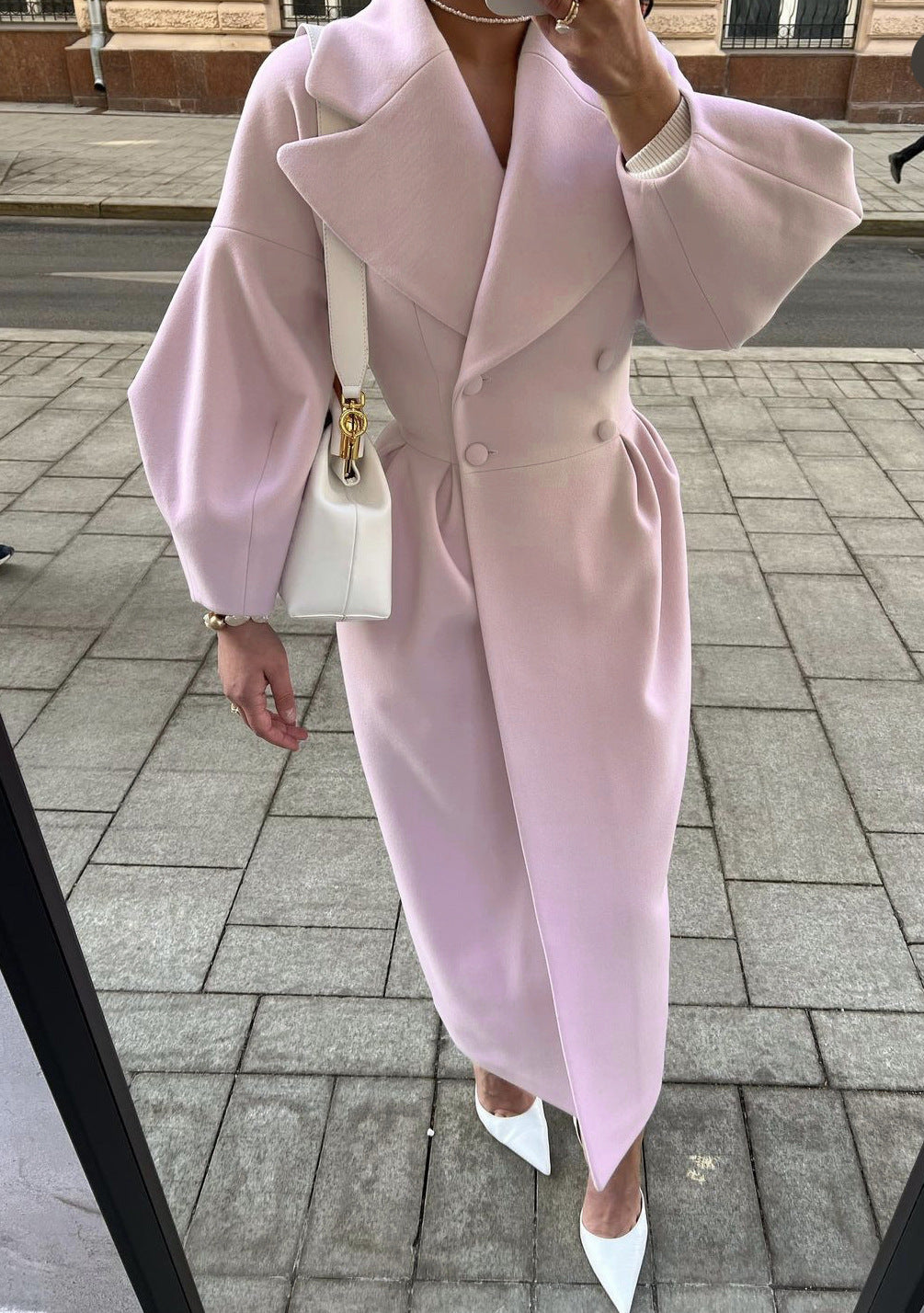 Warm Women's Wool Overcoat with Large Lapel Design